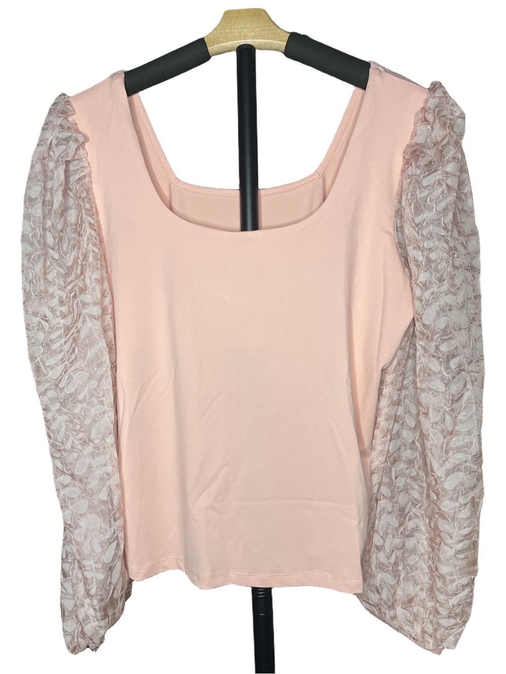 Women's Blush Pink Puff Sleeve Top - Elegant Long Sleeve XL